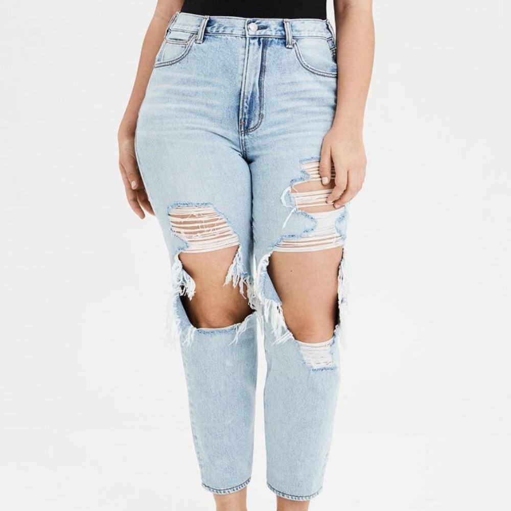 American Eagle Outfitters High-Rise Light Blue Distressed Jeans